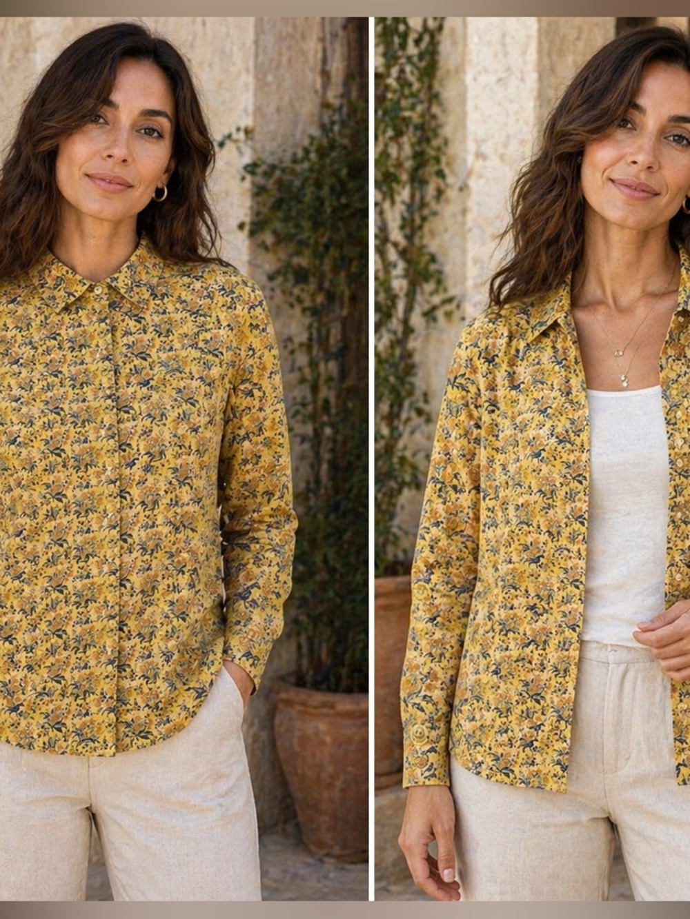 Jones New York Yellow Floral Button-Down Shirt
